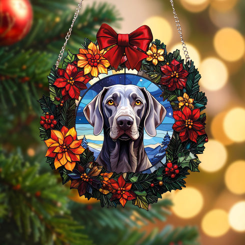 Weimaraner Christmas Wreath Suncatcher